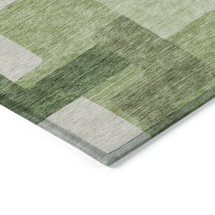 3' X 5' Artichoke Green And Ivory Abstract Washable Indoor Outdoor Area Rug