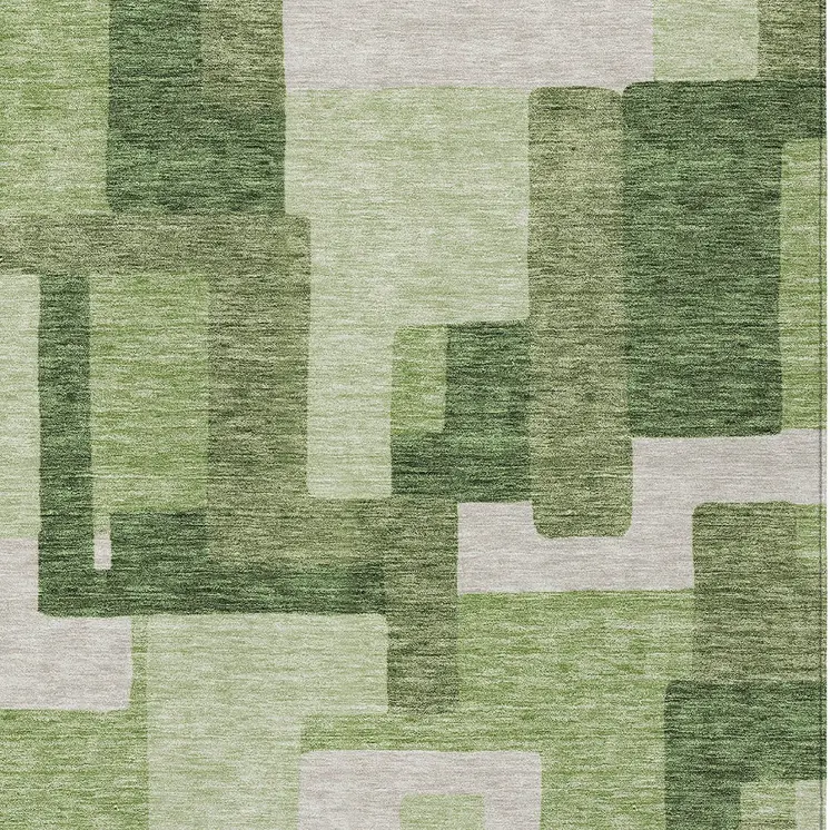 3' X 5' Artichoke Green And Ivory Abstract Washable Indoor Outdoor Area Rug