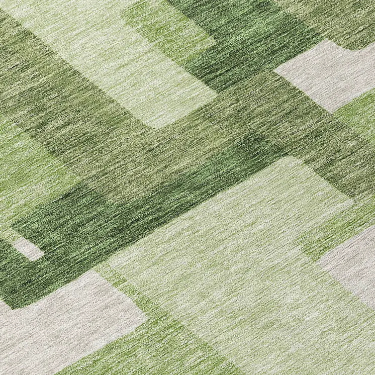 8' Artichoke Green And Ivory Round Abstract Washable Indoor Outdoor Area Rug