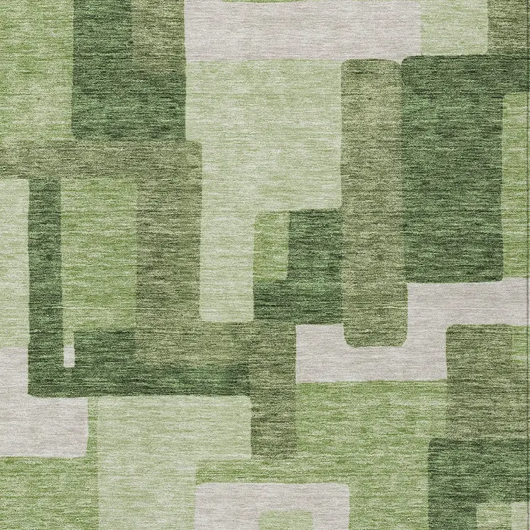 10' X 14' Artichoke Green And Ivory Abstract Washable Indoor Outdoor Area Rug