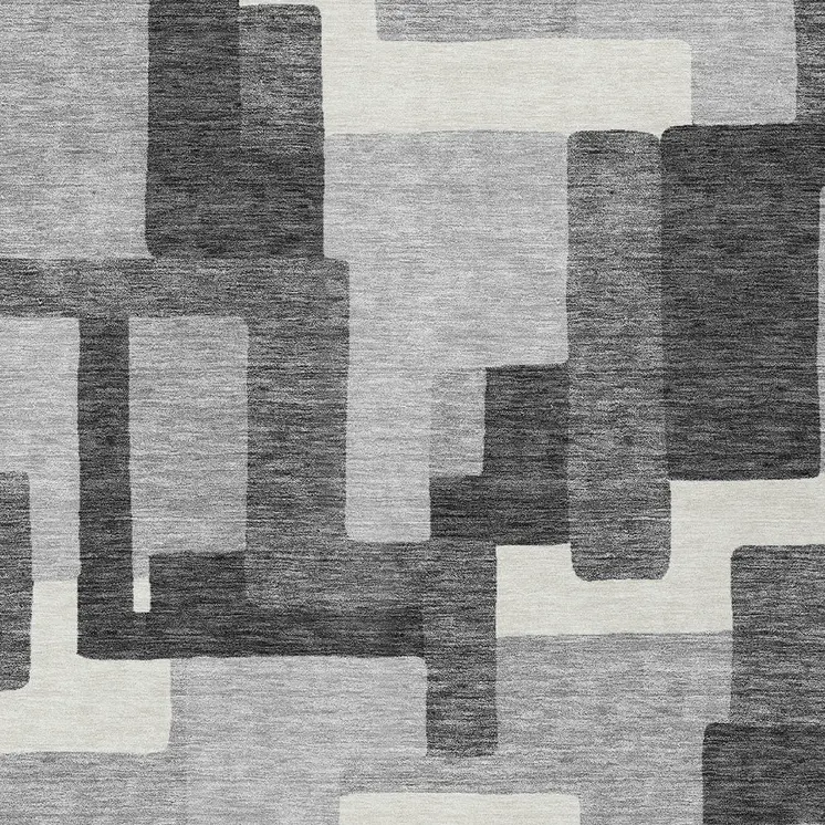 3' X 5' Gray Charcoal And Silver Abstract Washable Indoor Outdoor Area Rug