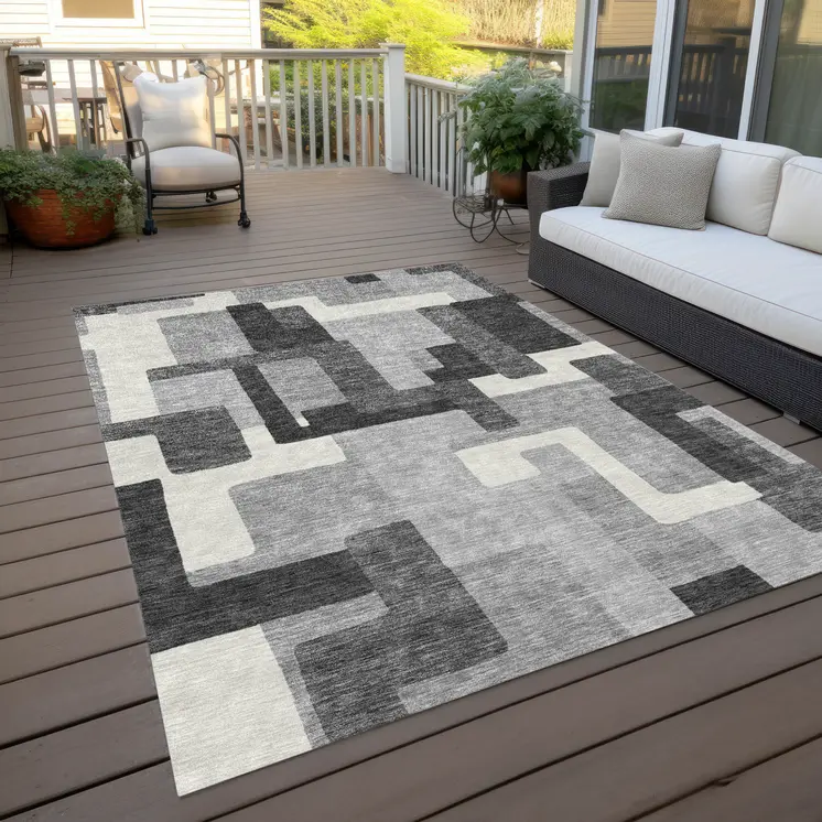 3' X 5' Gray Charcoal And Silver Abstract Washable Indoor Outdoor Area Rug