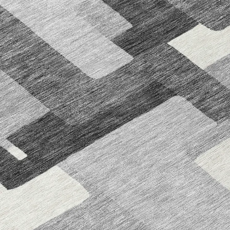 8' Gray Charcoal And Silver Round Abstract Washable Indoor Outdoor Area Rug