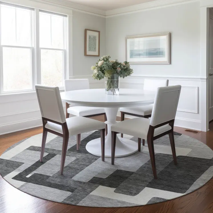 8' Gray Charcoal And Silver Round Abstract Washable Indoor Outdoor Area Rug
