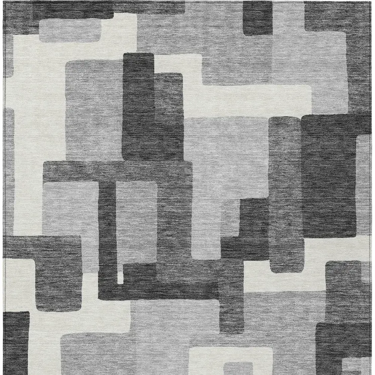 8' X 10' Gray Charcoal And Silver Abstract Washable Indoor Outdoor Area Rug