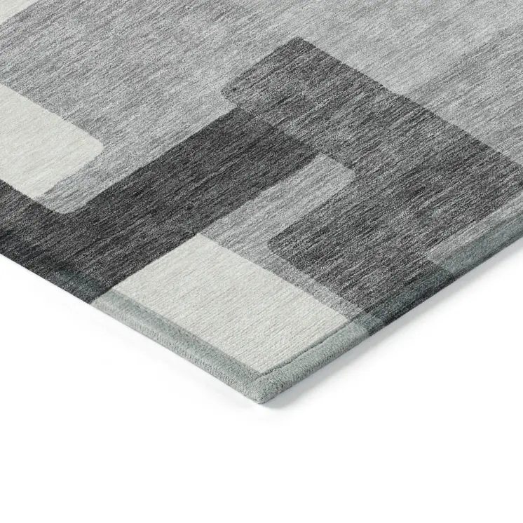 8' X 10' Gray Charcoal And Silver Abstract Washable Indoor Outdoor Area Rug