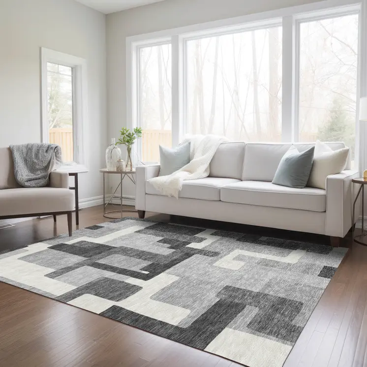 8' X 10' Gray Charcoal And Silver Abstract Washable Indoor Outdoor Area Rug