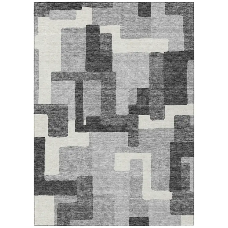 9' X 12' Gray Charcoal And Silver Abstract Washable Indoor Outdoor Area Rug