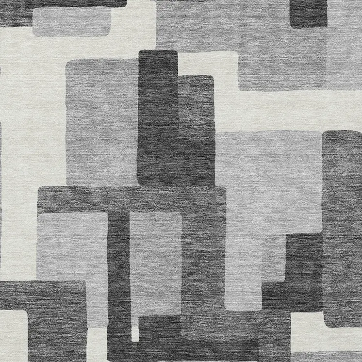 9' X 12' Gray Charcoal And Silver Abstract Washable Indoor Outdoor Area Rug