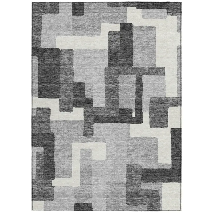 10' X 14' Gray Charcoal And Silver Abstract Washable Indoor Outdoor Area Rug