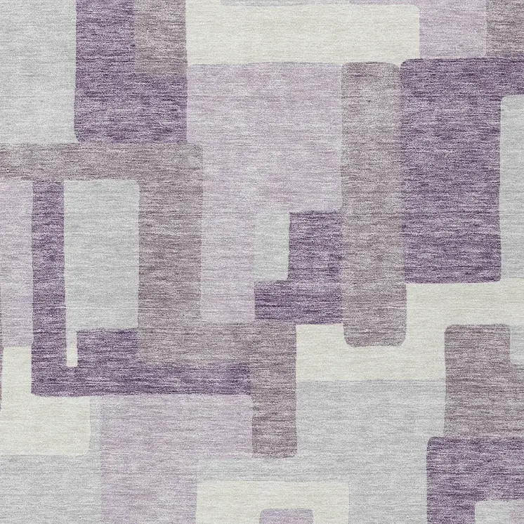 3' X 5' Lavender Purple And Ivory Abstract Washable Indoor Outdoor Area Rug