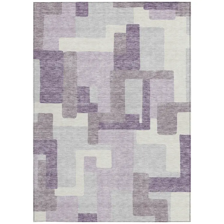 5' X 8' Lavender Purple And Ivory Abstract Washable Indoor Outdoor Area Rug