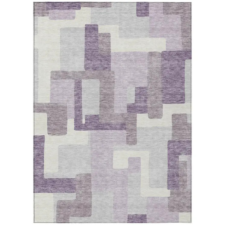 5' X 8' Lavender Purple And Ivory Abstract Washable Indoor Outdoor Area Rug