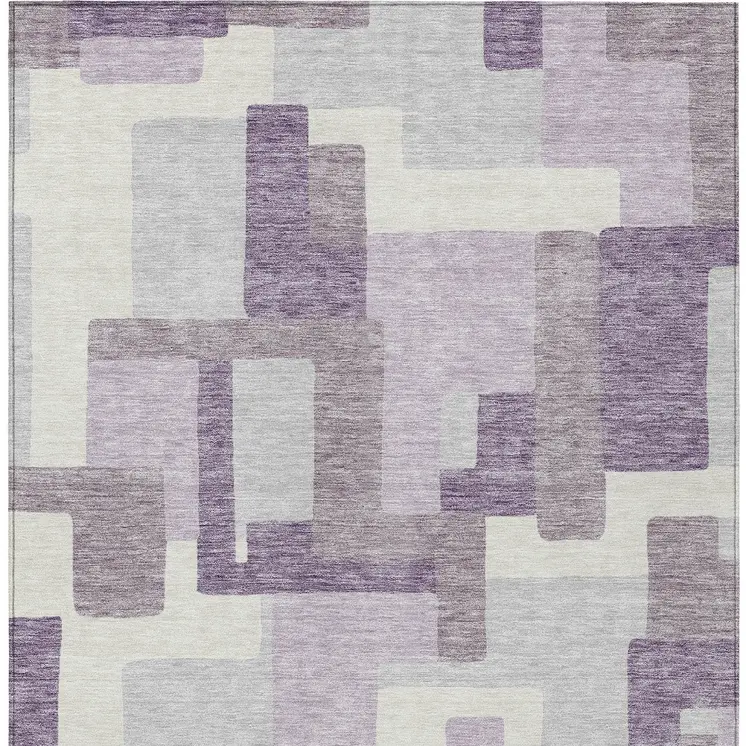 8' X 10' Lavender Purple And Ivory Abstract Washable Indoor Outdoor Area Rug