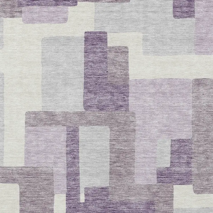 8' X 10' Lavender Purple And Ivory Abstract Washable Indoor Outdoor Area Rug