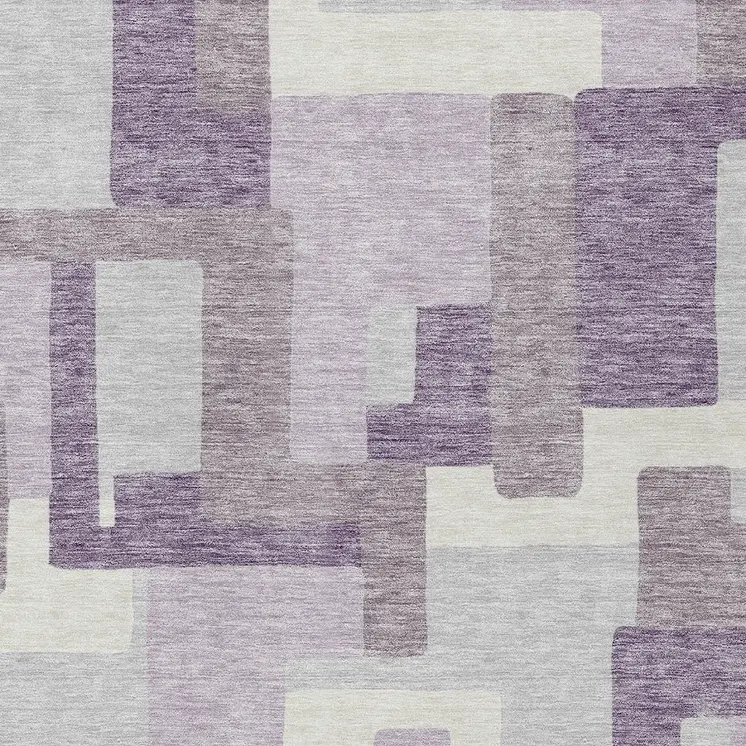9' X 12' Lavender Purple And Ivory Abstract Washable Indoor Outdoor Area Rug