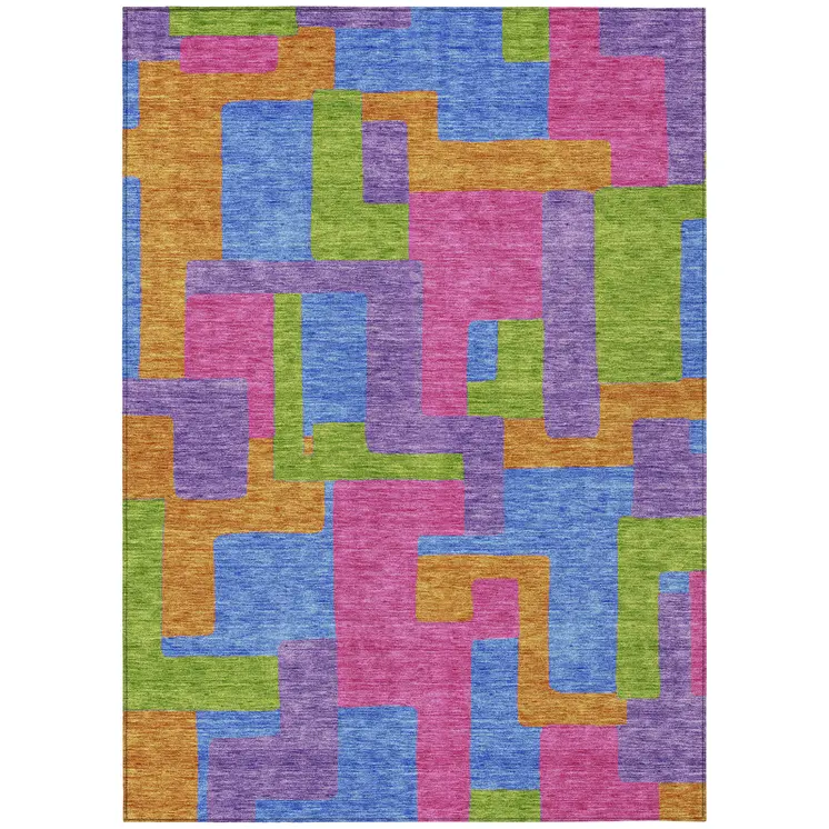 5' X 8' Purple Pink And Blue Abstract Washable Indoor Outdoor Area Rug