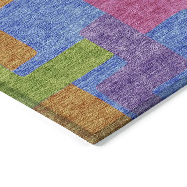 5' X 8' Purple Pink And Blue Abstract Washable Indoor Outdoor Area Rug