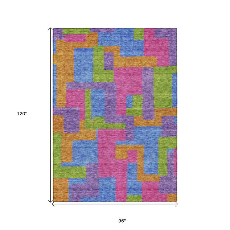 8' X 10' Purple Pink And Blue Abstract Washable Indoor Outdoor Area Rug