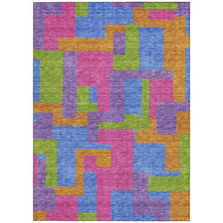 9' X 12' Purple Pink And Blue Abstract Washable Indoor Outdoor Area Rug