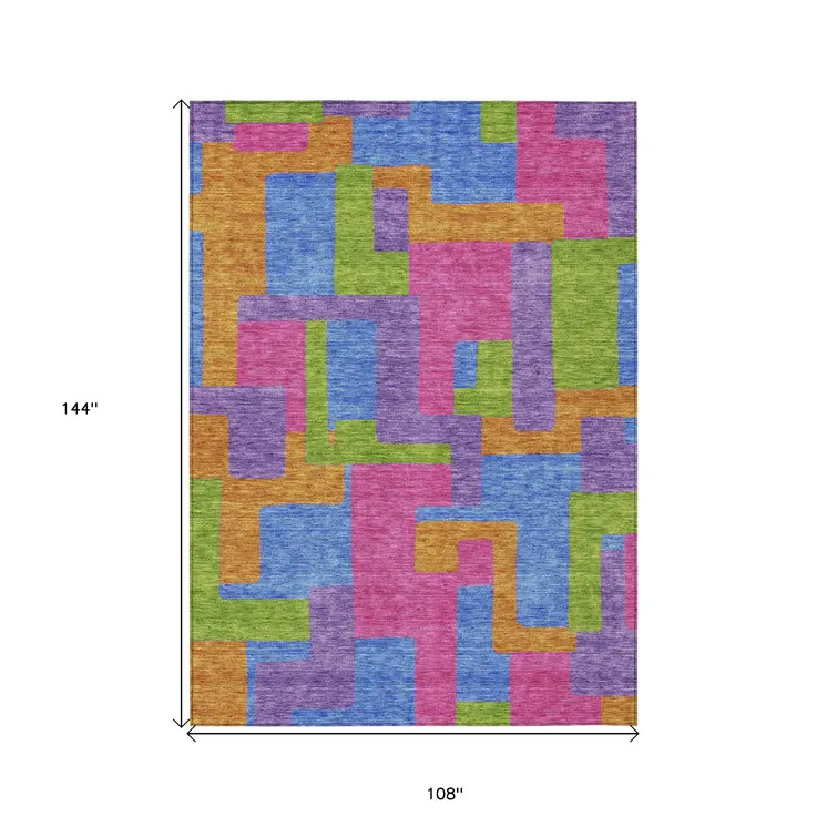 9' X 12' Purple Pink And Blue Abstract Washable Indoor Outdoor Area Rug