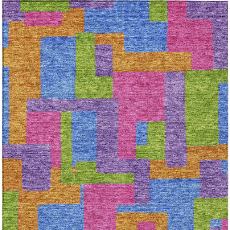 9' X 12' Purple Pink And Blue Abstract Washable Indoor Outdoor Area Rug