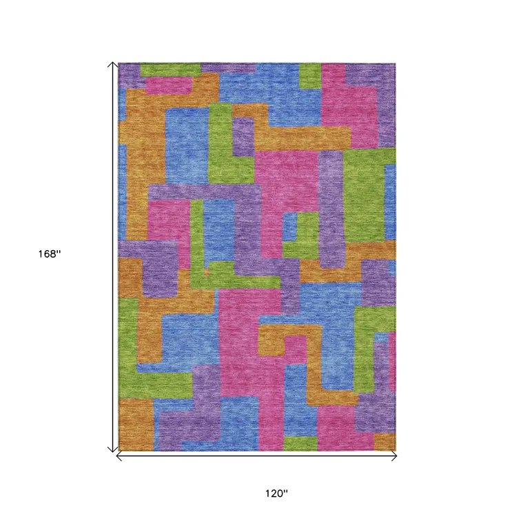 10' X 14' Purple Pink And Blue Abstract Washable Indoor Outdoor Area Rug