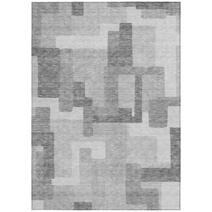 3' X 5' Silver And Charcoal Abstract Washable Indoor Outdoor Area Rug