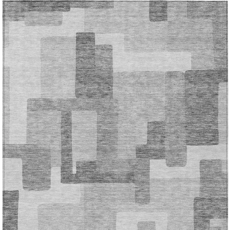 8' X 10' Silver And Charcoal Abstract Washable Indoor Outdoor Area Rug