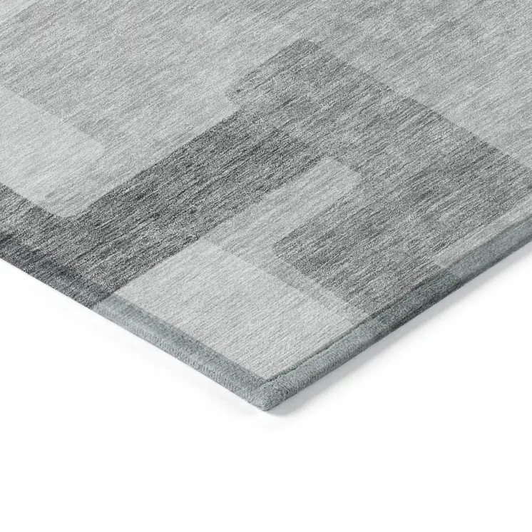 8' X 10' Silver And Charcoal Abstract Washable Indoor Outdoor Area Rug