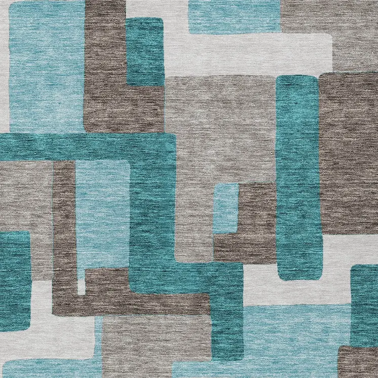 8' X 10' Teal Blue Aqua And Beige Abstract Washable Indoor Outdoor Area Rug