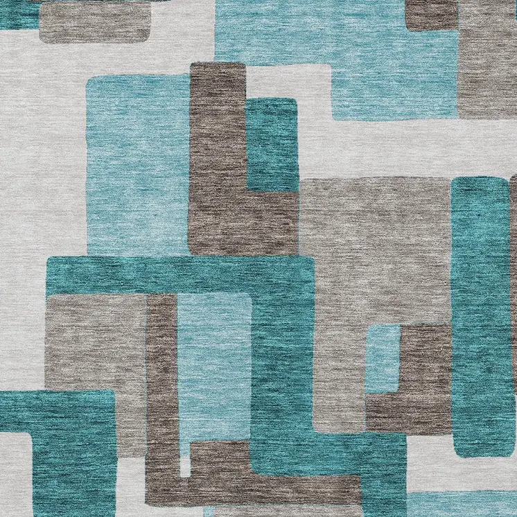 10' X 14' Teal Blue Aqua And Beige Abstract Washable Indoor Outdoor Area Rug