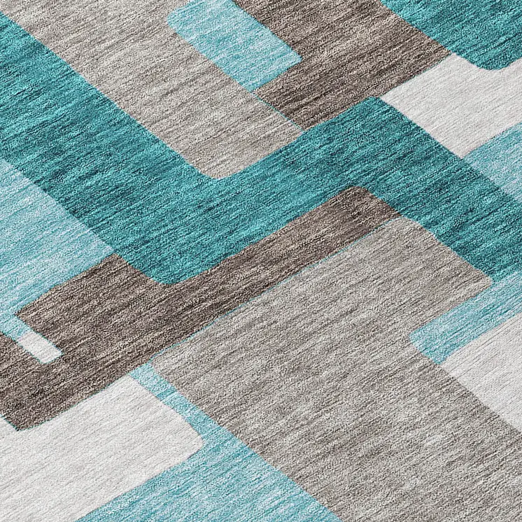 10' X 14' Teal Blue Aqua And Beige Abstract Washable Indoor Outdoor Area Rug