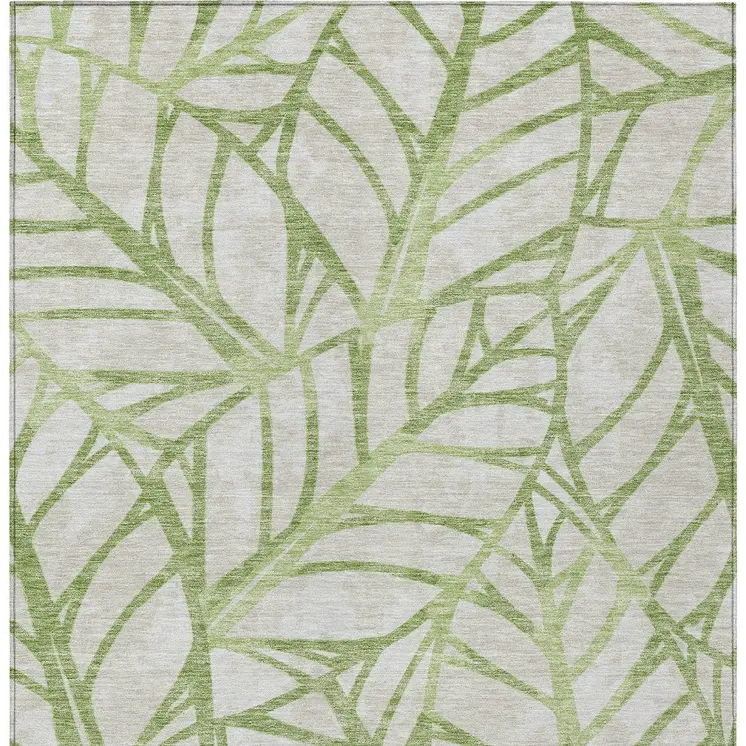 3' X 5' Artichoke Green And Beige Floral Washable Indoor Outdoor Area Rug