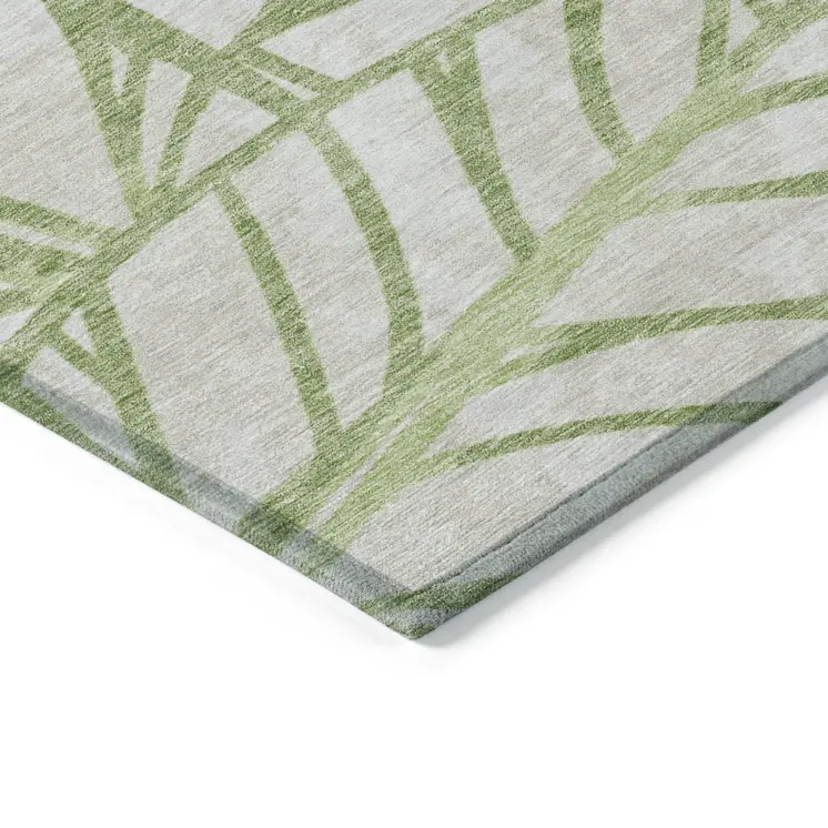 3' X 5' Artichoke Green And Beige Floral Washable Indoor Outdoor Area Rug