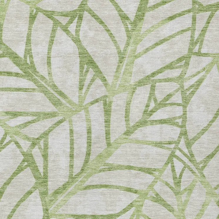5' X 8' Artichoke Green And Beige Floral Washable Indoor Outdoor Area Rug