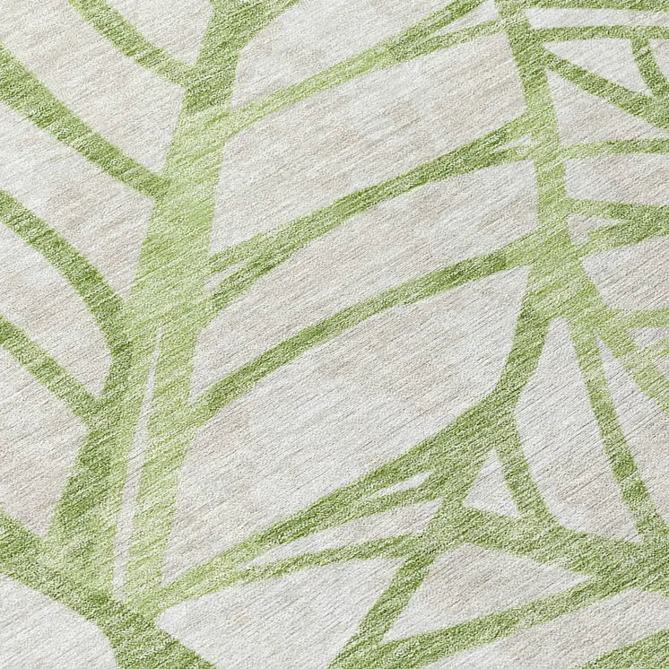 8' Artichoke Green And Beige Round Floral Washable Indoor Outdoor Area Rug