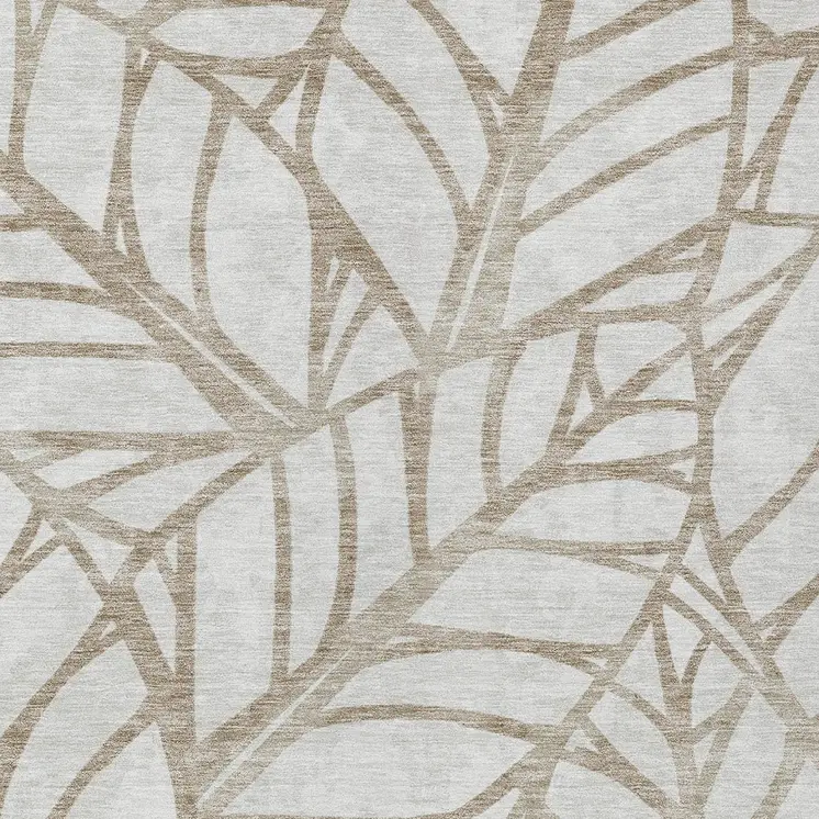 5' X 8' Beige And Brown Floral Washable Indoor Outdoor Area Rug