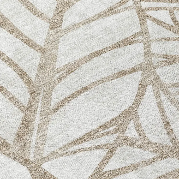 8' Beige And Brown Round Floral Washable Indoor Outdoor Area Rug
