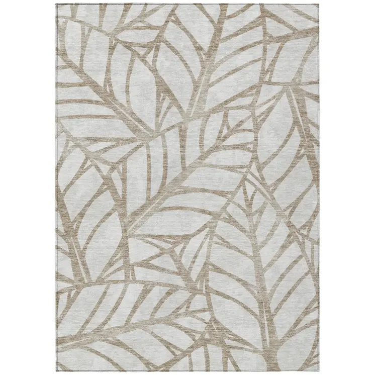 8' X 10' Beige And Brown Floral Washable Indoor Outdoor Area Rug