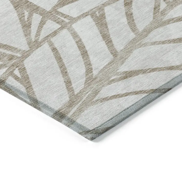 8' X 10' Beige And Brown Floral Washable Indoor Outdoor Area Rug