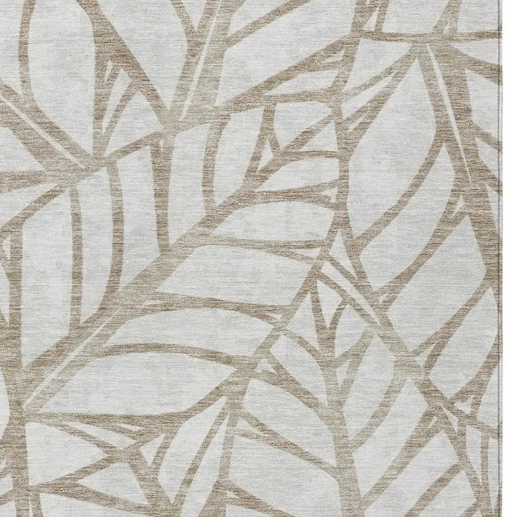 9' X 12' Beige And Brown Floral Washable Indoor Outdoor Area Rug