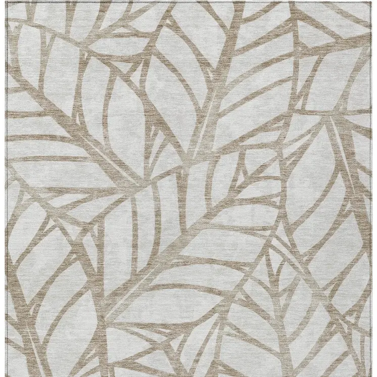 10' X 14' Beige And Brown Floral Washable Indoor Outdoor Area Rug