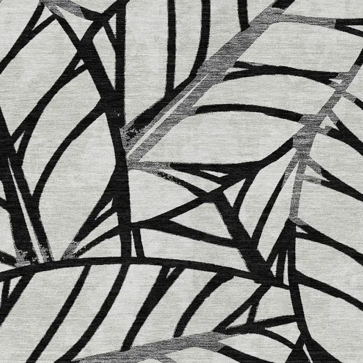 5' X 8' Black Gray And Beige Floral Washable Indoor Outdoor Area Rug