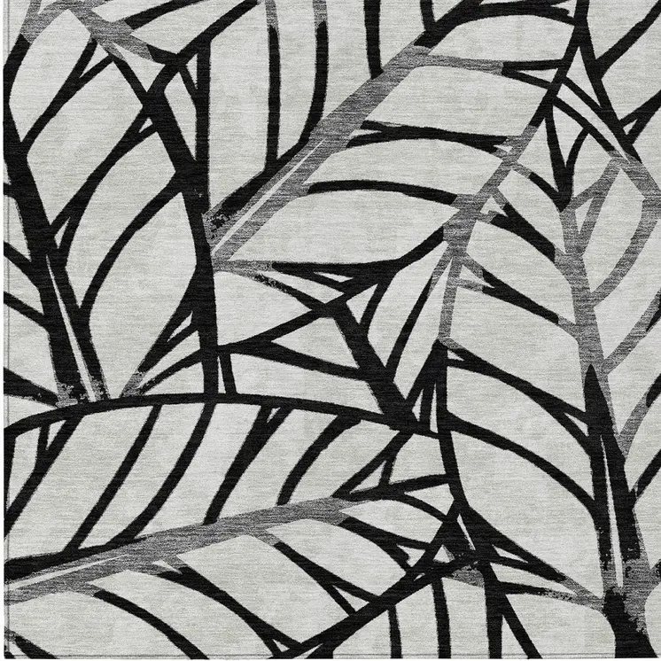 8' X 10' Black Gray And Beige Floral Washable Indoor Outdoor Area Rug