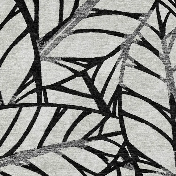 8' X 10' Black Gray And Beige Floral Washable Indoor Outdoor Area Rug