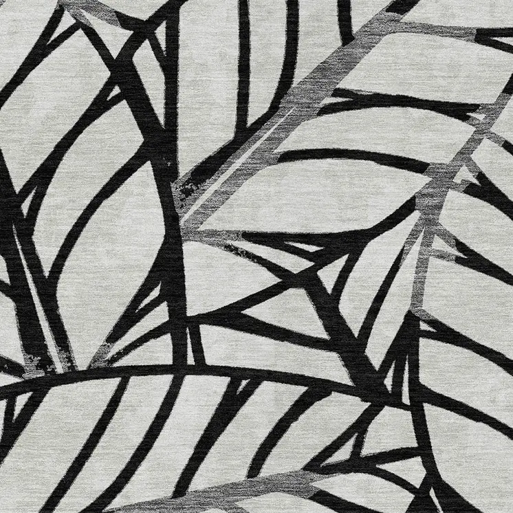9' X 12' Black Gray And Beige Floral Washable Indoor Outdoor Area Rug