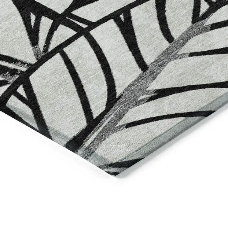 10' X 14' Black Gray And Beige Floral Washable Indoor Outdoor Area Rug