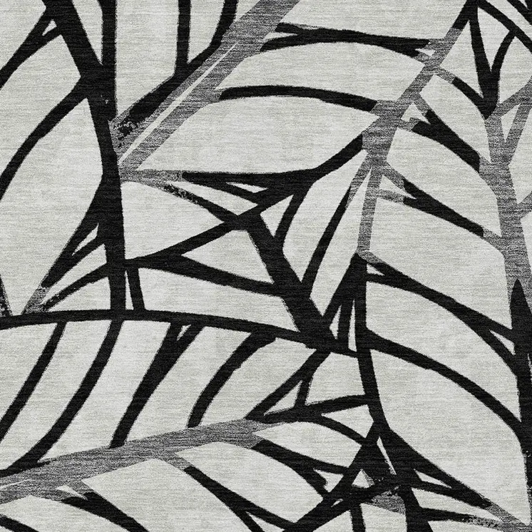 10' X 14' Black Gray And Beige Floral Washable Indoor Outdoor Area Rug