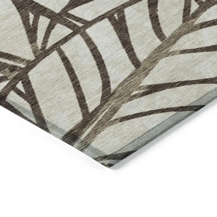 3' X 5' Chocolate And Beige Floral Washable Indoor Outdoor Area Rug